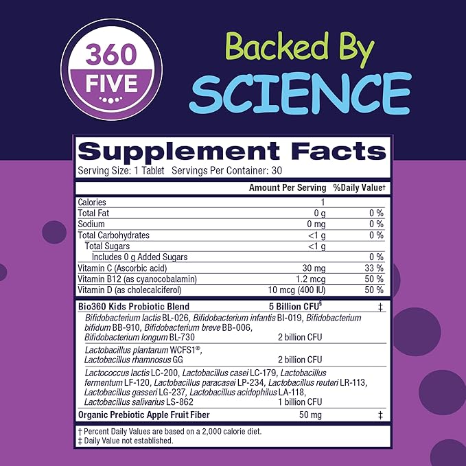 Kids Probiotic Supplement, Daily Support 15 Strains 5 Billion 30 Chewable (2 Pack)
