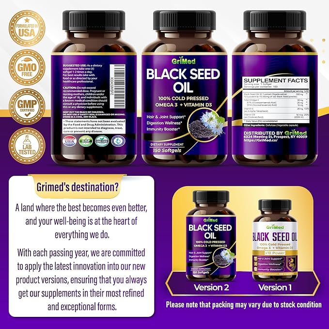 Black Seed Oil 15,070mg 100% Cold 3, Vitamin D3, and (150 Count 1))