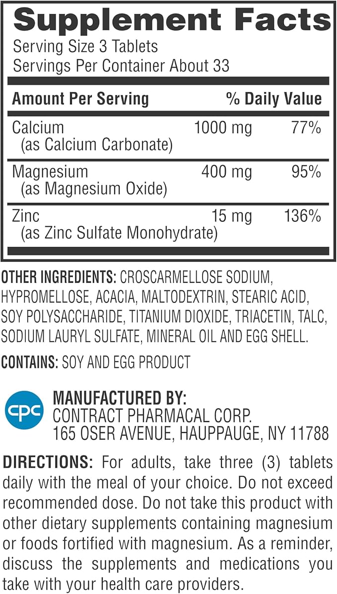 Earth's Splendor 1000 mg Calcium, 400 15 mg 100 Tablets 1 +