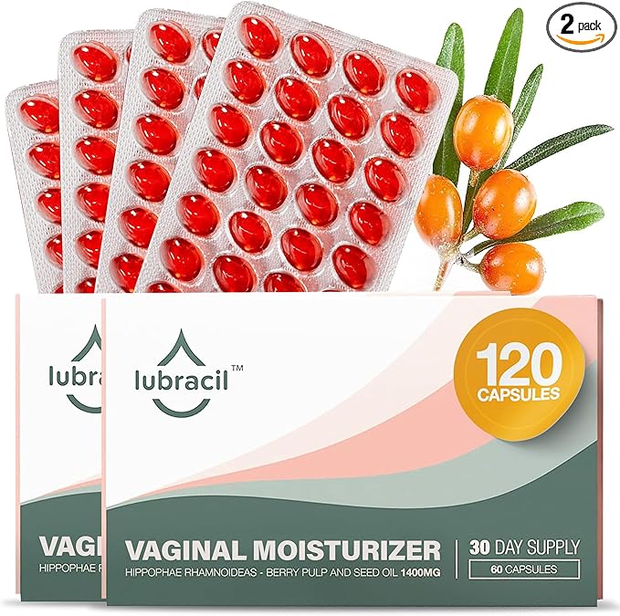 Lubracil Daily Vaginal Moisturizer for Feminine Care - Helping with Vaginal Atrophy, Dryness and Itchiness with Sea Buckthorn Oil, Omegas 6, 7, & 9, Vitamins A & E, 60 Wet Pills 2 Pack