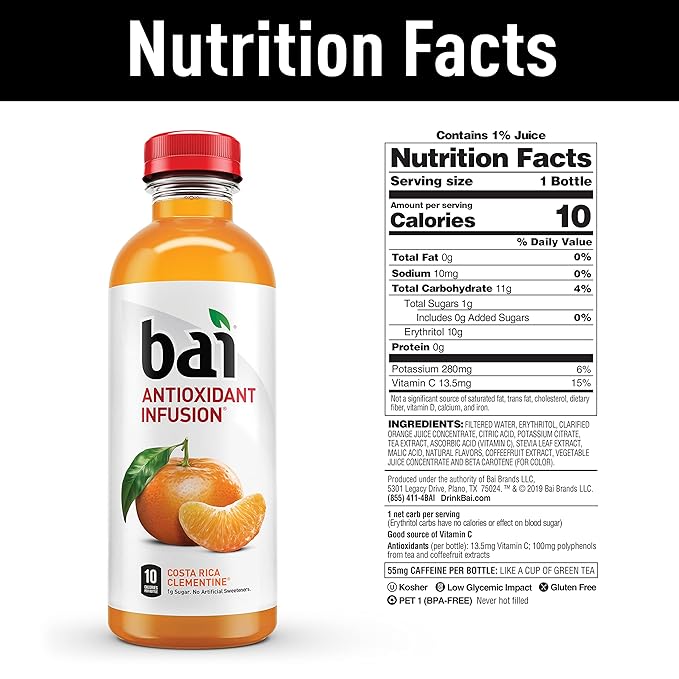 Bai Flavored Water, Safari Variety Pack, Antioxidant Infused Drinks, 3 Each of Brasilia Blueberry, Costa Rica Clementine, Malawi Mango, Zambia Bing Cherry,18 Fl Oz Bottles (Pack of 12)(Package may vary)