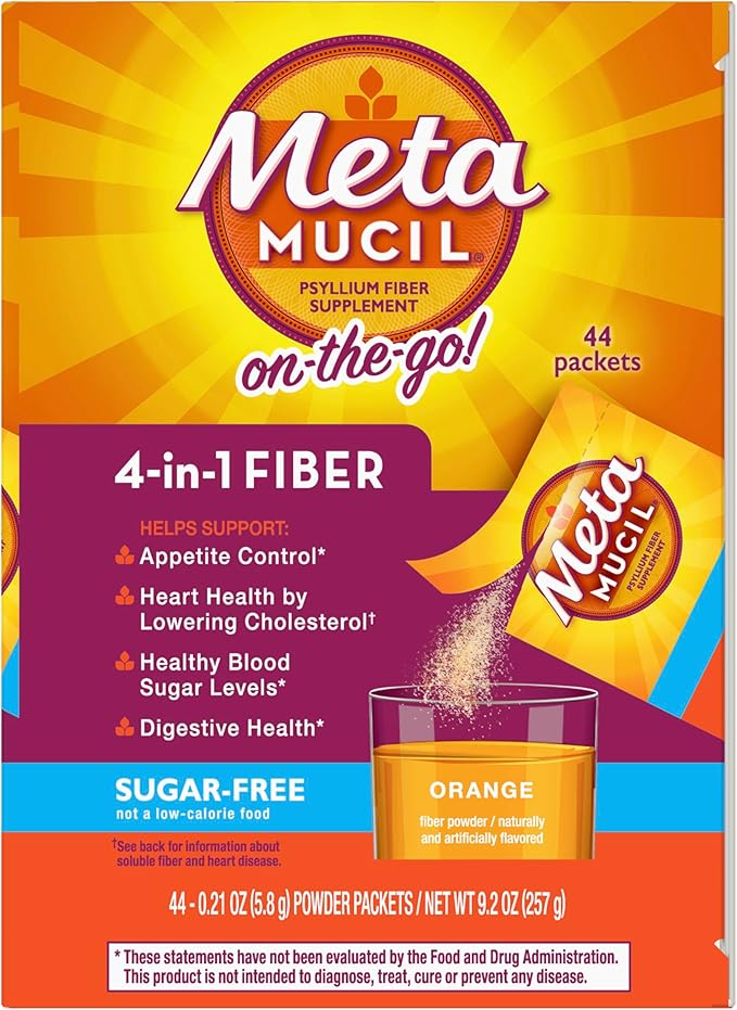 Metamucil On-The-Go, Daily Psyllium Husk Powder 4-in-1 Fiber 44 Packets