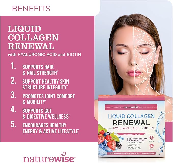 NatureWise Liquid Collagen for Women & 4000mg, Collagen 1 & 3 - 10 Tubes