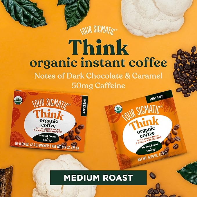 Four Sigmatic Focus Organic Mushroom Coffee | Instant Mushroom Coffee Mix with Lion's Mane, Chaga and Rhodiola for Better Focus and Immune Support | 10 Packets
