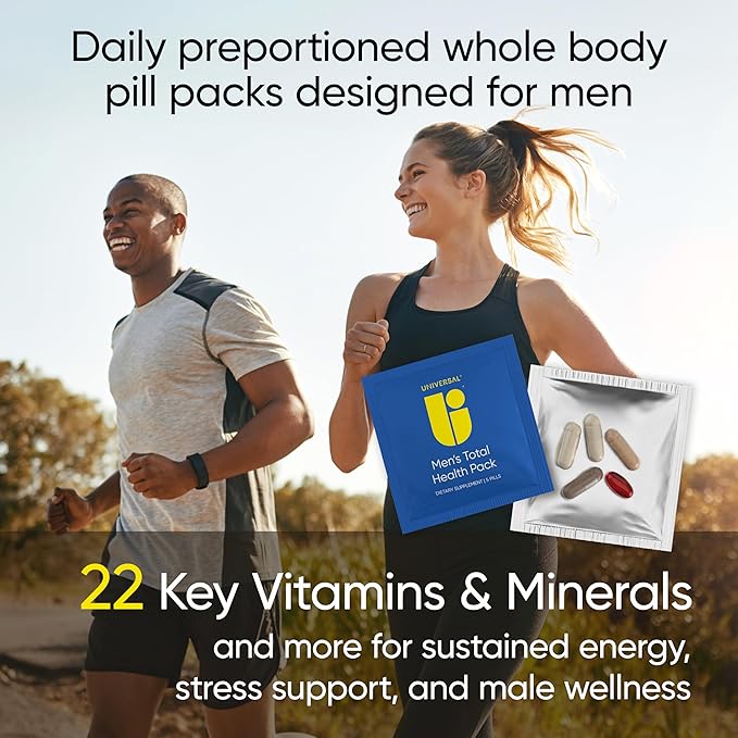 Men's Total Health Pack Daily Multivitamin 22 Key B12, E, B6, K, (30 Pack)