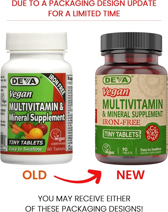 DEVA Tiny Tablets Vegan Multivitamins B12, Vitamin (2 Pack 90 Tablets