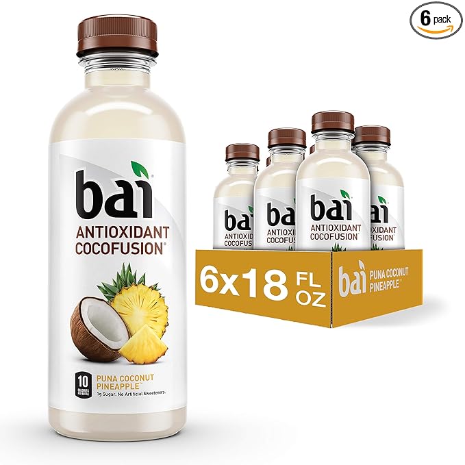 Bai Coconut Flavored Water Puna Coconut Pineapple, Antioxidant Infused, Coconut Pineapple Flavored Water Drink, 18 Fluid Ounce Bottles, 6 Count