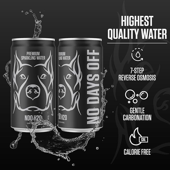 NO DAYS OFF Premium Sparkling Water 8.4oz - Purified Reverse Osmosis Canned Drinking Water with Alkaline pH Balance & Essential Minerals (Pack of 24)