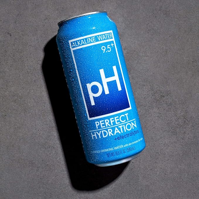 Perfect Hydration 9.5+ ph Alkaline Water, 16.9 oz Recyclable Aluminum Cans | 9x Purified | Electrolyte Minerals for Taste | Pack of 24