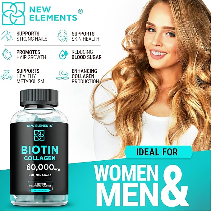 Biotin & Collagen Peptides Gummies 50000mcg + 10000mcg Chewable B7 for