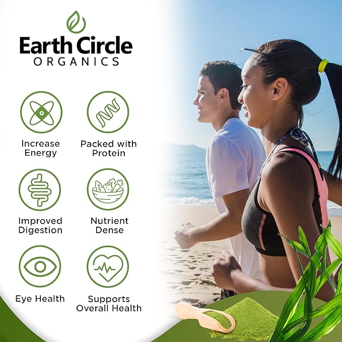 Earth Circle Organics Spirulina Powder, Kosher, Raw and Non-Irradiated | Pure Vegan Protein | Premium Superfood, High in Amino Acids and Antioxidants - 4 Ounce (2 Packs)