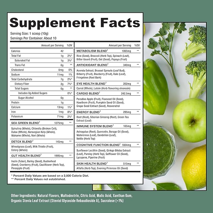 Rewind Greens Plus+ Super Greens Powder - Over 50 Superfoods and Greens - Delicious Powder Greens for The Whole Family - 10 Servings - Golden Pineapple