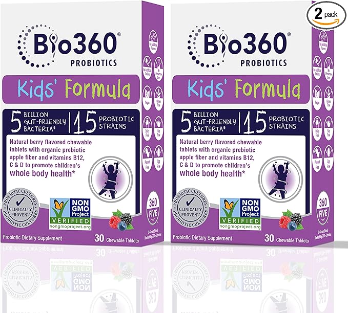 Kids Probiotic Supplement, Daily Support 15 Strains 5 Billion 30 Chewable (2 Pack)