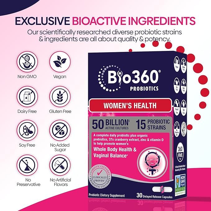 Women's Probiotic Supplement, Digestive, Immune, Vaginal 15 Diverse 50 Billion 37X Cranberry D3, 30CT 30CT (2 (2 Pack)
