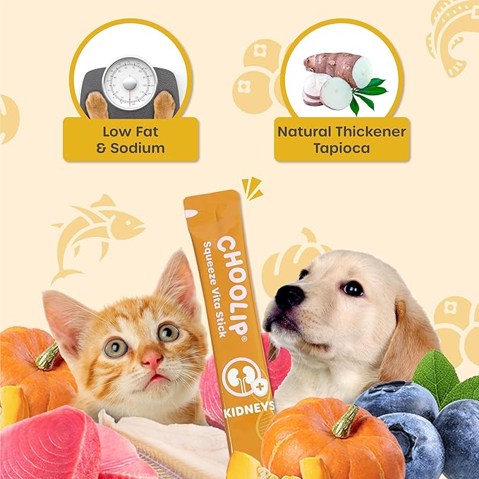 Squeeze Vita Stick Lickable Treats for Dogs & Cats. 49 Kidney support sticks with essential multivitamins. Soft and tasty paste for all life stages, supporting kidney health