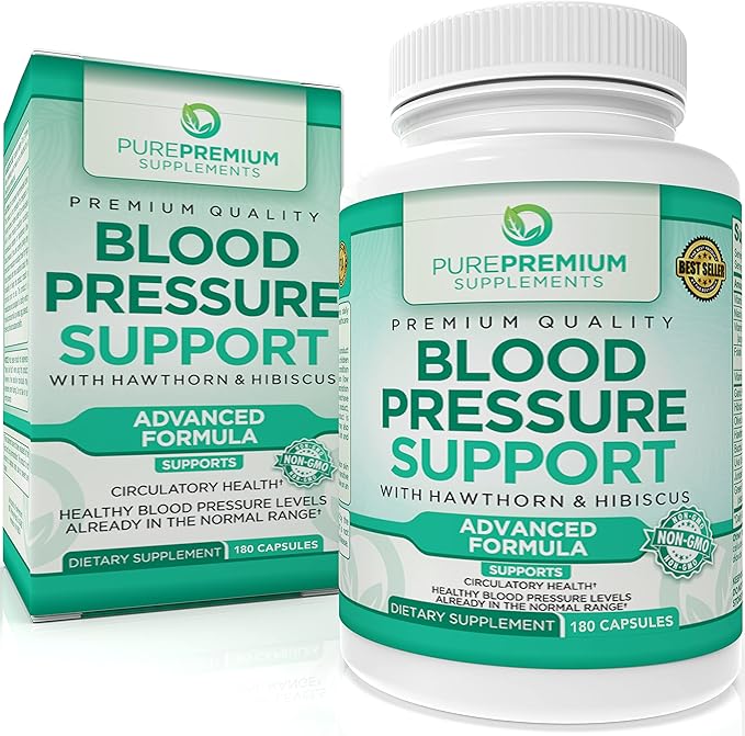 PurePremium Blood Pressure Supplements with Hawthorn B6 - 180 Caps