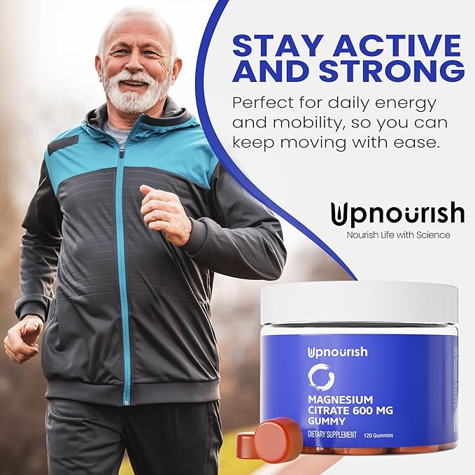 UpNourish Magnesium Gummies for Adults & Kids Magnesium Citrate Gummies 600mg, Calm Supplement for Muscle Relaxation, Bone and Digestive Health, Citrato de Magnesio, Vegan, Non-GMO, 120 Count