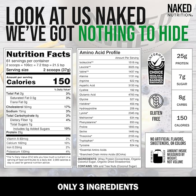 NAKED Strawberry Whey Protein 5lb Bulk, 61 Servings