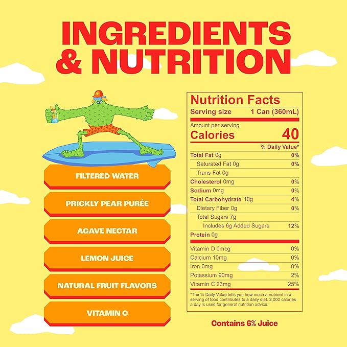 Pricklee Tropical Mango Cactus Water - Packed With Antioxidants, Electrolytes, Vitamin C - Natural Sports Drink for Immunity, & Recovery - Non-Sparkling, Low-Sugar, Low-Calorie, No Caffeine