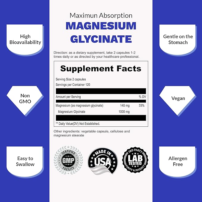 UpNourish Chelated Magnesium Glycinate 500mg Capsules - Magnesium Chelate for High Absorption - Pure Magnesium Supplement for Calm, Leg Cramps, Muscle Relaxation 480 Capsules