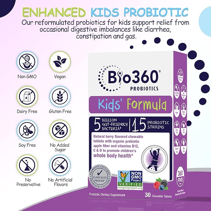 Kids Probiotic Supplement, Daily Support 15 Strains 5 Billion 30 Chewable (2 Pack)