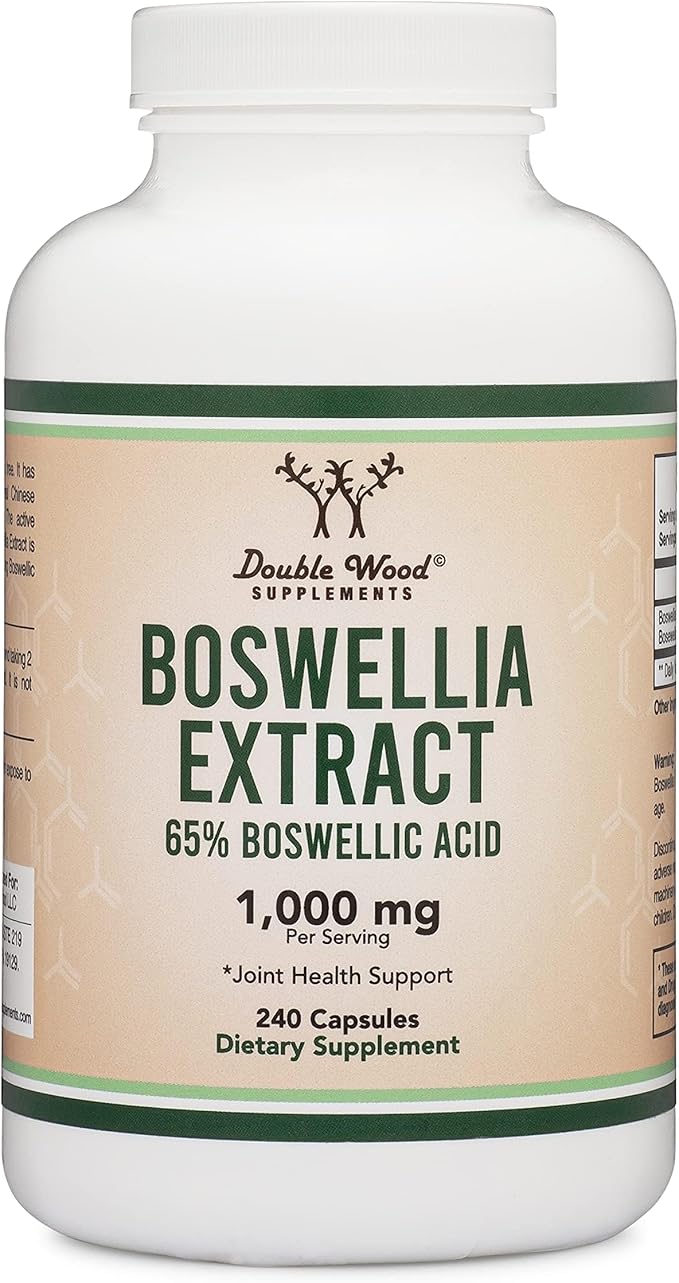 Boswellia Serrata - 240 Capsules (Max Strength 1,000mg of 65% Boswellic Acid Extract) Boswellia Extract Capsules (Joint Support Supplement for Joint Health) Third Party Tested by Double Wood