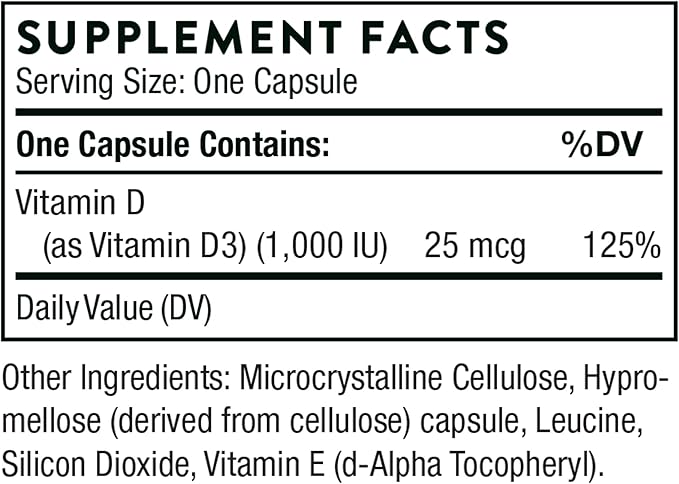 THORNE Vitamin D3 Supplement 1,000 IU 90 Capsules