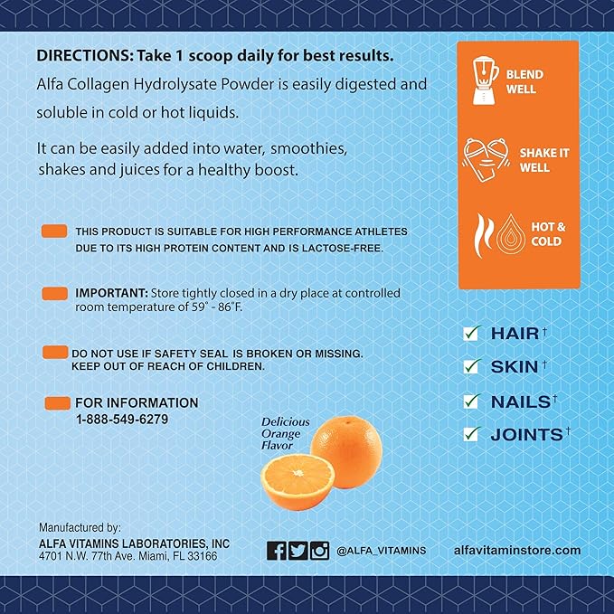ALFA VITAMINS CollagenC Hydrolysate Peptides Powder 1,000mg Vitamin -11 OZ