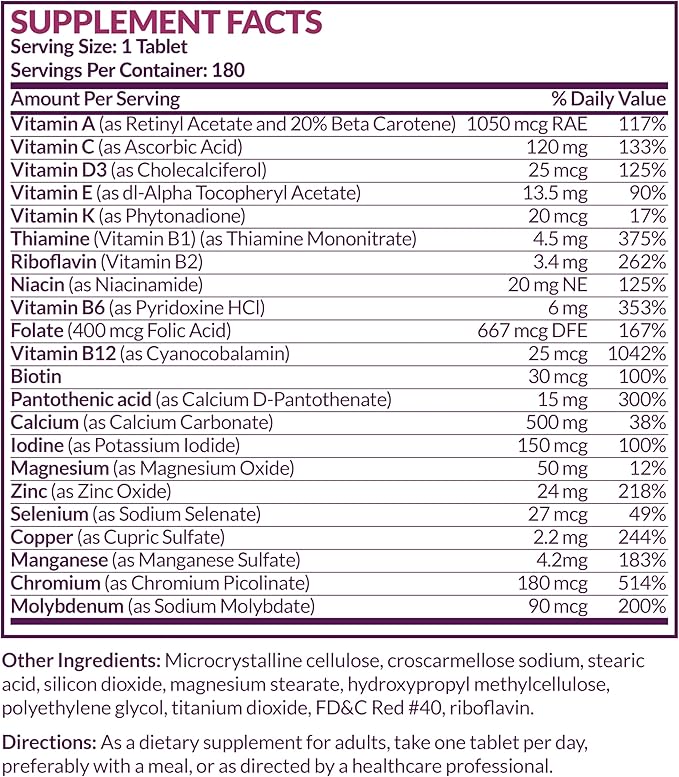 Futurebiotics Women's 50+ Multivitamin Once Daily 50, NON-GMO, 180 Tablets