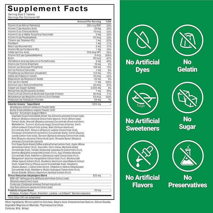 FORCE FACTOR Smarter Greens Tablets, 2-Pack, Greens Supplement with 25+ Superfoods and Antioxidants to Improve Digestion, Reduce Stress, Strengthen Immunity, and Support Metabolism, 180 Tablets