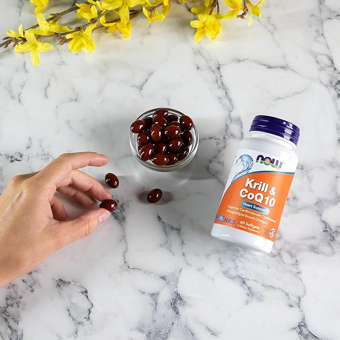 NOW Supplements, Krill & CoQ10, Phospholipid-Bound Omega-3, Heart 60 Softgels