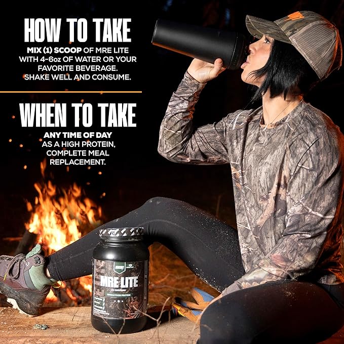 REDCON1 x Mossy Oak MRE Lite Whole Food Protein Powder, Chocolate Moose - Low Carb & Whey Free Meal Replacement with Animal Protein Blends - Easy to Digest Supplement Made with MCT Oils (30 Servings)