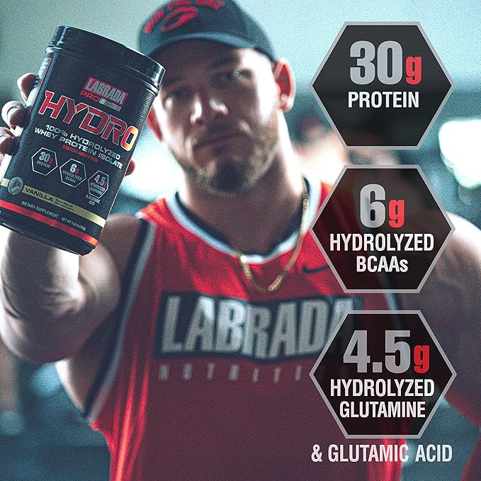 Labrada HYDRO 100% Pure Hydrolyzed Whey 6g BCAA’s, 4.5g Glutamine, 20 Servings