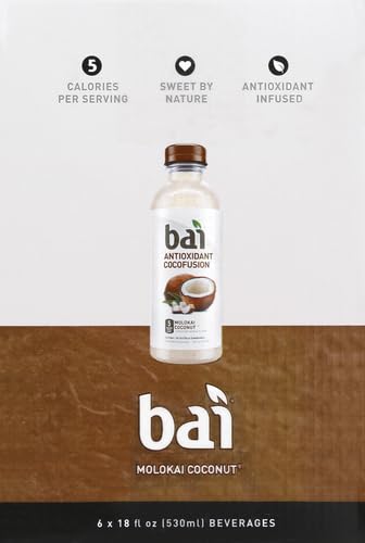 Bai Coconut Flavored Water, Molokai Coconut, Antioxidant Infused Drinks, 18 Fl. Oz. (Pack of 6)