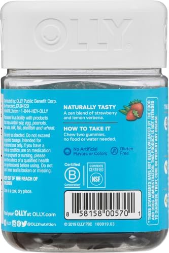 OLLY Goodbye Stress Gummy, GABA, L-Theanine, Lemon Balm, Stress Relief Supplement, Berry - 42 Count