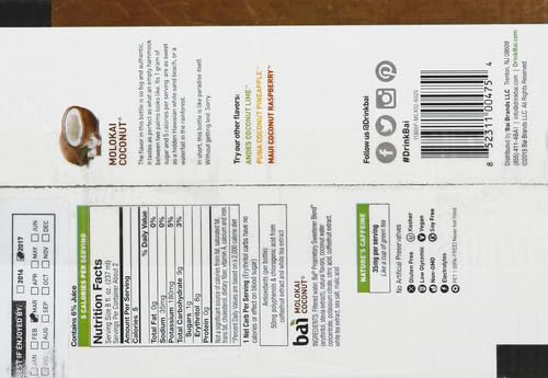 Bai Coconut Flavored Water, Molokai Coconut, Antioxidant Infused Drinks, 18 Fl. Oz. (Pack of 6)