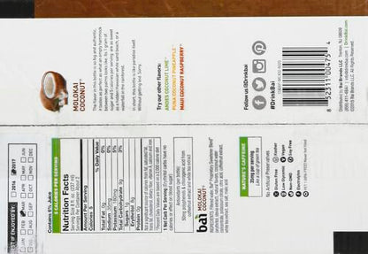 Bai Coconut Flavored Water, Molokai Coconut, Antioxidant Infused Drinks, 18 Fl. Oz. (Pack of 6)