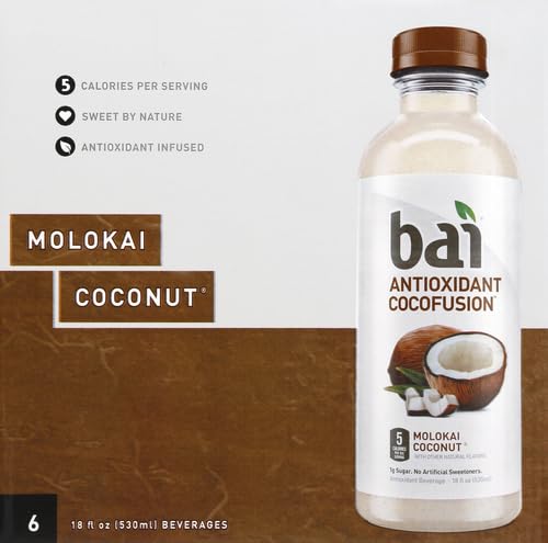 Bai Coconut Flavored Water, Molokai Coconut, Antioxidant Infused Drinks, 18 Fl. Oz. (Pack of 6)