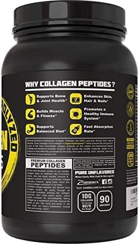 Zammex Collagen Peptides Powder, 90 Servings, 100% Grass