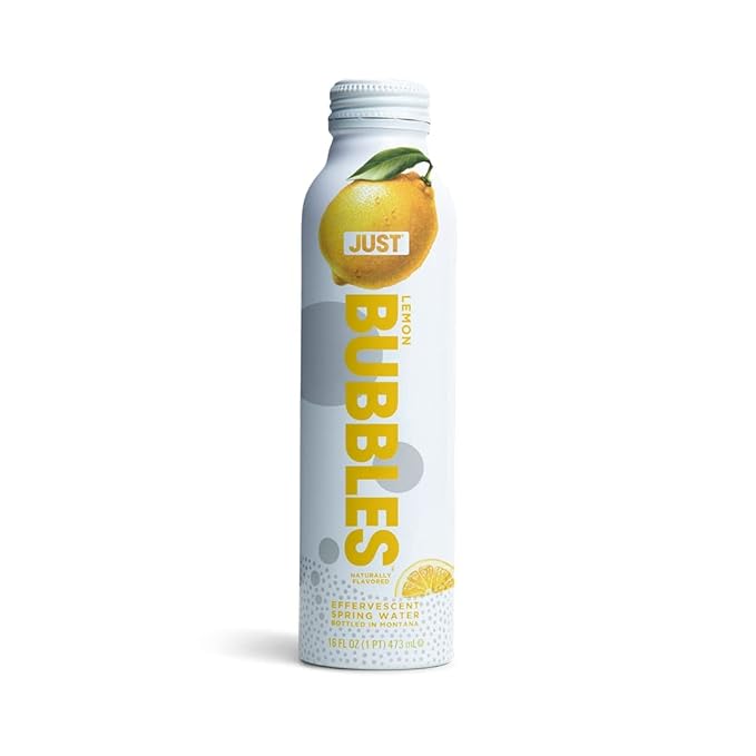 JUST Bubbles Lemon - Pure Premium Sparkling Spring Water in a Fully Recyclable Reusable Eco-Friendly Bottle - 100% Mountain-Sourced Carbonated Water with Naturally Occurring Minerals, 16 Fl Oz (Pack of 12)