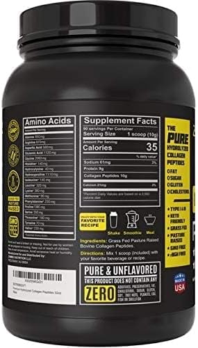 Zammex Collagen Peptides Powder, 90 Servings, 100% Grass