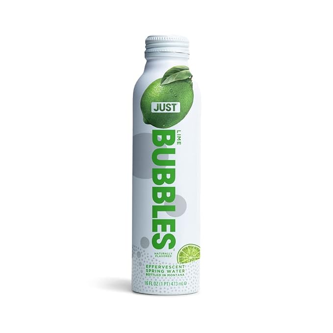 JUST Bubbles Lime - Pure Premium Sparkling Spring Water in a Fully Recyclable Reusable Eco-Friendly Bottle - 100% Mountain-Sourced Carbonated Water with Naturally Occurring Minerals, 16 Fl Oz (Pack of 12)