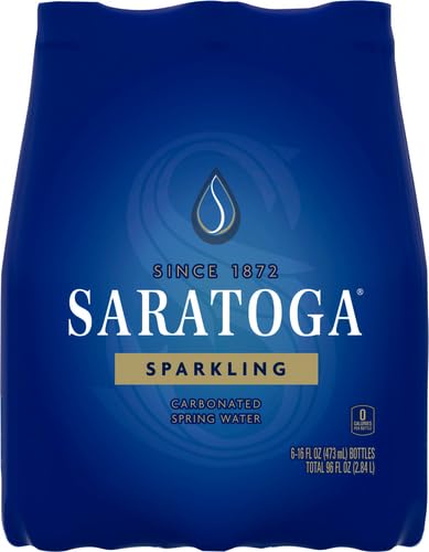 Saratoga Sparkling Water Bottles, 18-Pack - Carbonated Spring Bottled Water with Naturally Occurring Minerals & Electrolytes - Recycled PET Plastic Bottles - 16 Fl Oz