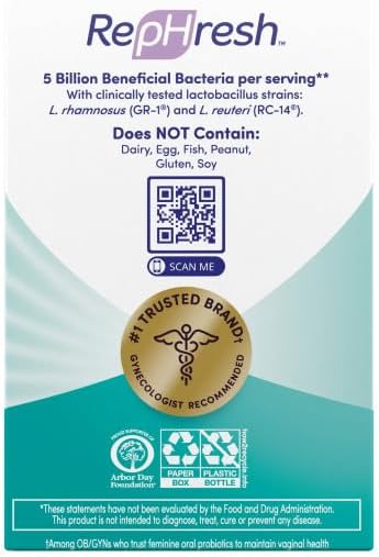 RepHresh Pro-B Vaginal Probiotic Supplement, Balances Yeast and Bacteria, Supports pH Balance, 30 Capsules (Pack of 3)