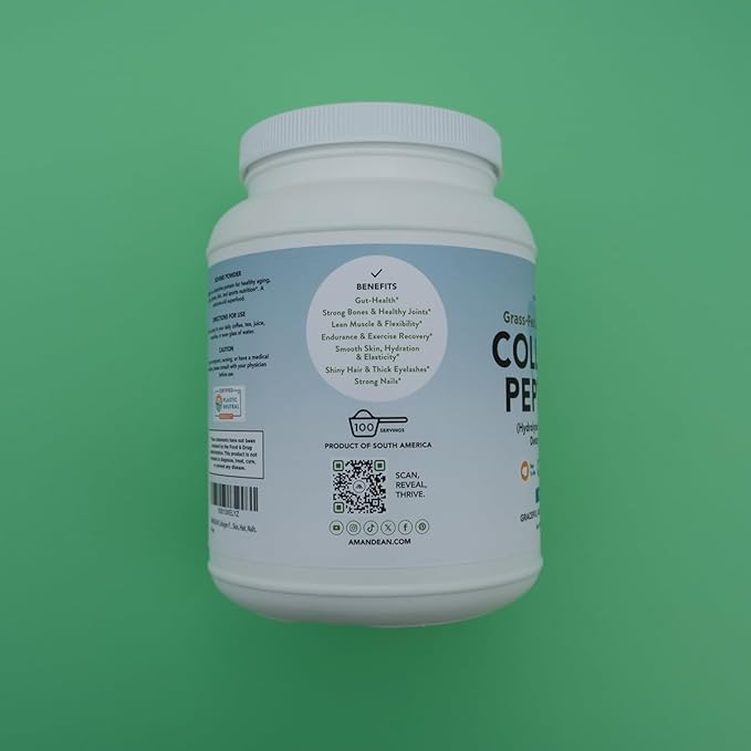 AMANDEAN Collagen Peptides Powder 1kg. Grass-Fed, 1 & 3. Agglomerated, 18 Amino