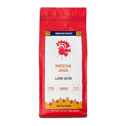 Puroast Low Acid Coffee Whole Bean | Mocha Java Whole Bean | Medium Roast | High Antioxidants & High pH |No Bitter Aftertaste | Reduced Heartburn & GERD | Suitable for Cold Brew - 2.2 LB