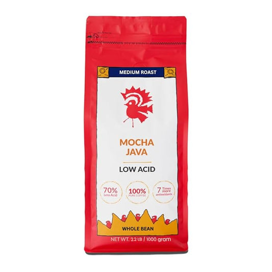 Puroast Low Acid Coffee Whole Bean | Mocha Java Whole Bean | Medium Roast | High Antioxidants & High pH |No Bitter Aftertaste | Reduced Heartburn & GERD | Suitable for Cold Brew - 2.2 LB