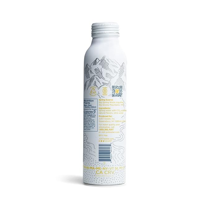 JUST Bubbles Lemon - Pure Premium Sparkling Spring Water in a Fully Recyclable Reusable Eco-Friendly Bottle - 100% Mountain-Sourced Carbonated Water with Naturally Occurring Minerals, 16 Fl Oz (Pack of 12)