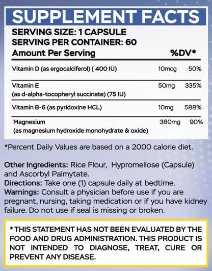 Magnesium Supplement Complex MGSPORT- High Absorption with Vitamins B6, D, E - Relieves Leg Cramps & Muscle Support - 60 Servings