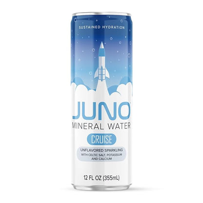 JUNO Cruise Unflavored Sparkling Mineral Water with Celtic Salt, Potassium, and Calcium, Premium Hydration Drink, 12 Pack